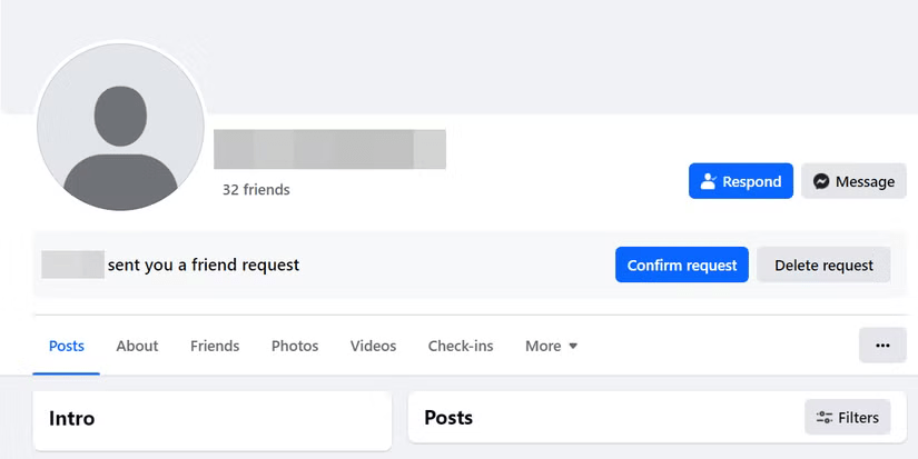 Yêu cầu kết bạn từ một profile mới tạo trên Facebook