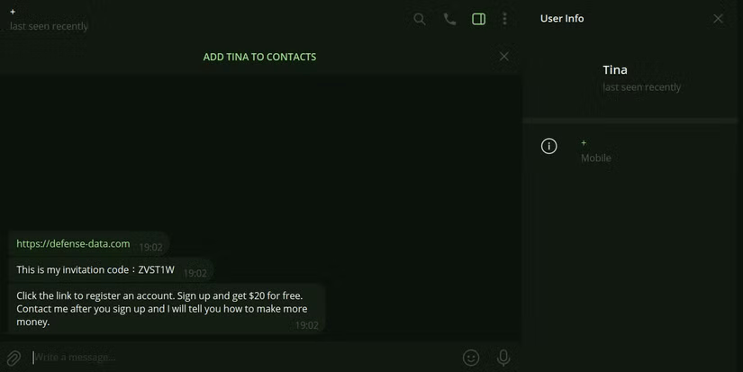Một "nhà tuyển dụng" sử dụng Telegram để khiến người dùng đăng ký trên trang web của họ