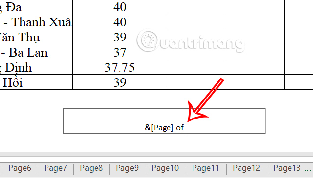 Công thức đánh số trang 1/2 Excel