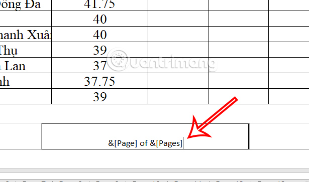 Đánh số trang 1/2 Excel