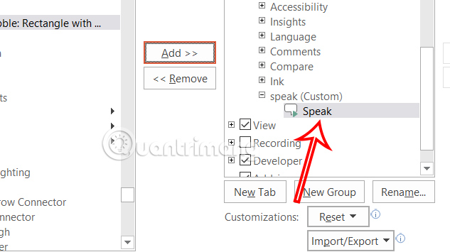 Công cụ Speak vào Ribbon PowerPoint