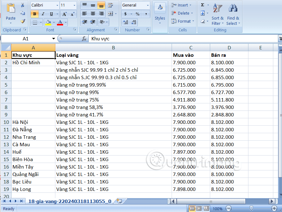 Bảng Excel