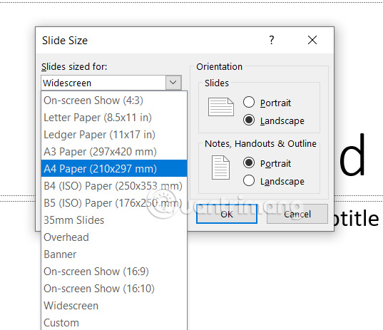 Chọn kích thước PowerPoint