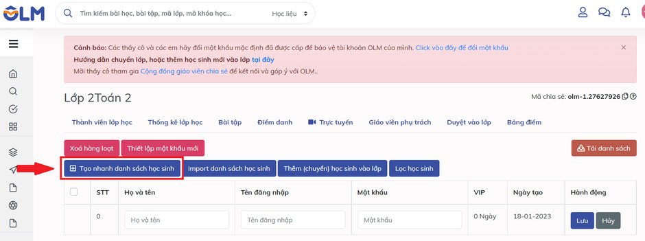 Tạo danh sách học sinh