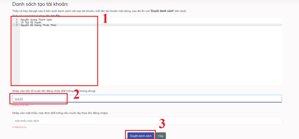 Duyệt danh sách học sinh