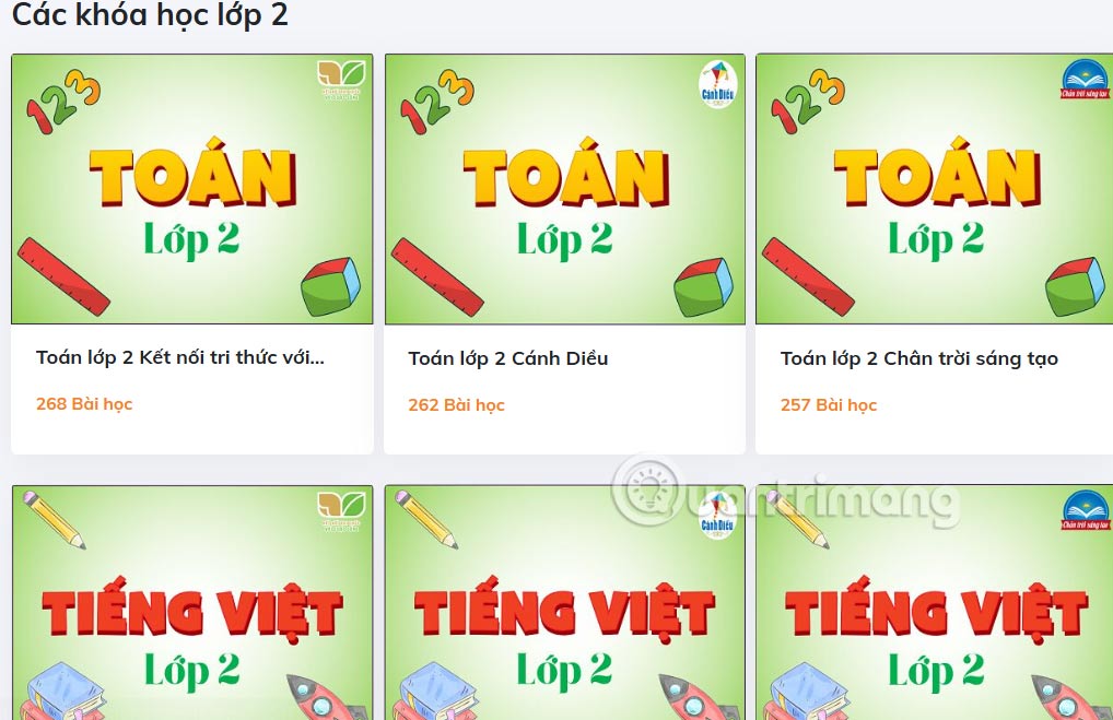 Chọn môn học trên Olm