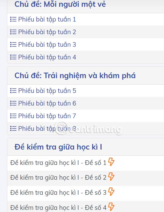 Nội dung kiểm tra trên Olm