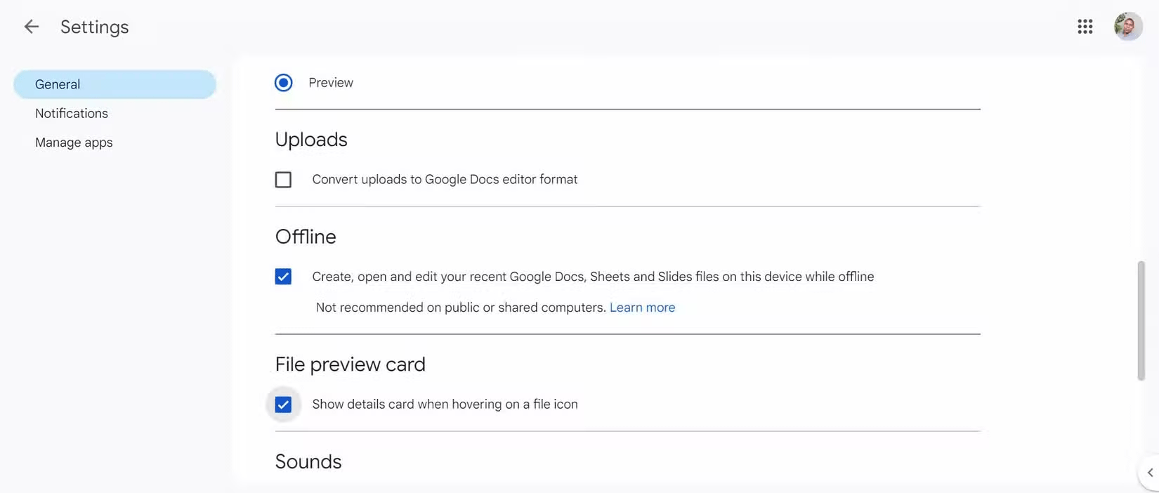 Cài đặt chung trên Google Docs