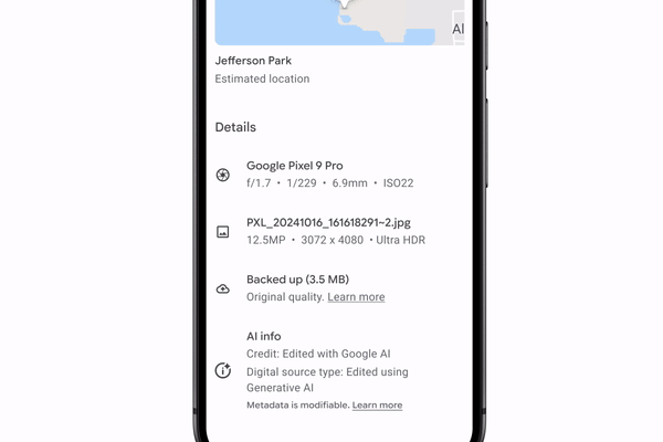 Ví dụ về mục "AI Info" của Google Photos