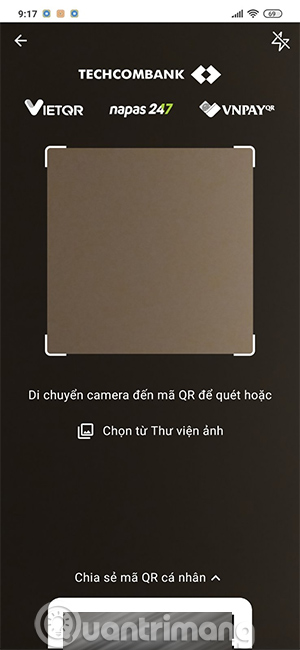 Thanh toán trên Techcombank Mobile qua mã QR