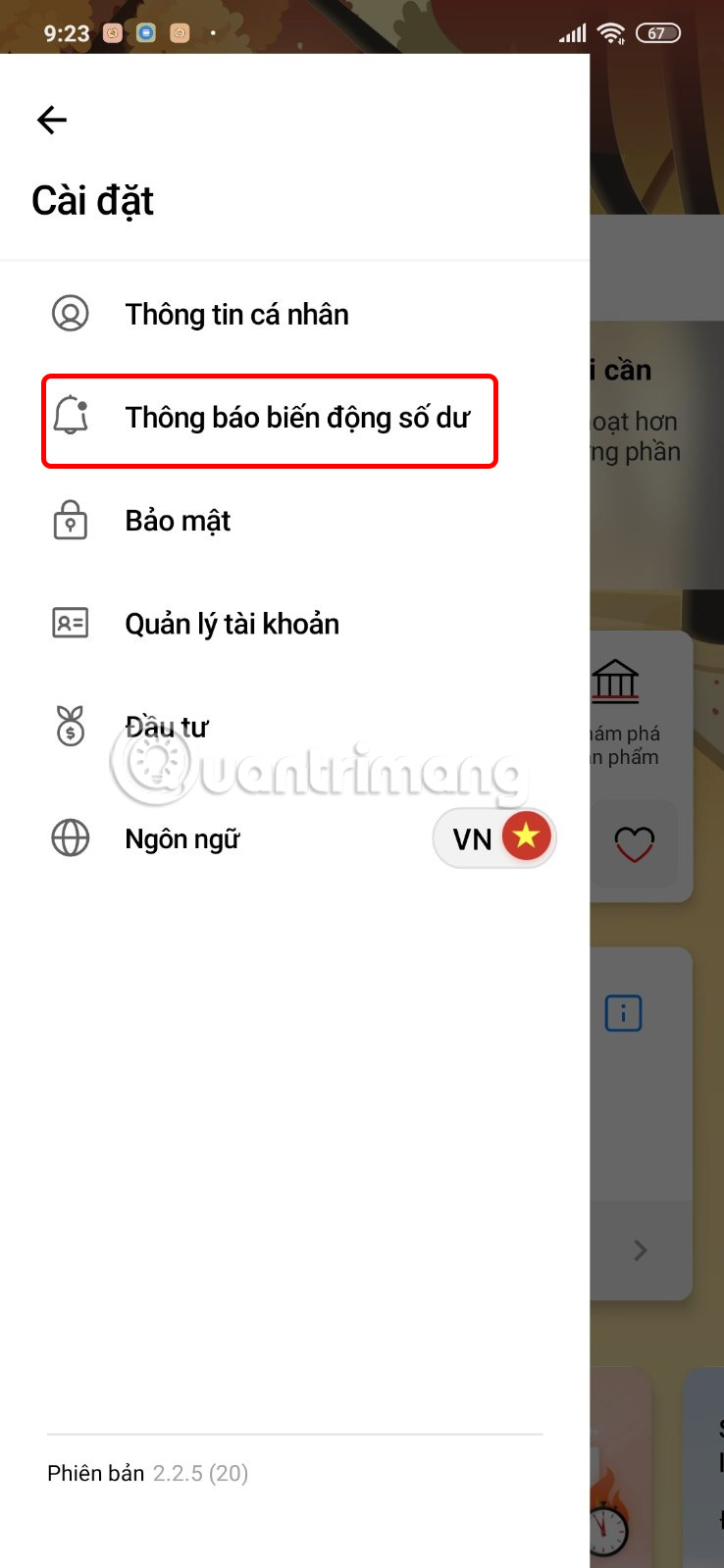 Thông báo biến động số dư Techcombank