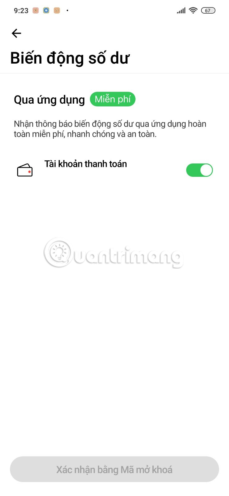 Nhận thông báo biến động số dư Techcombank Mobile
