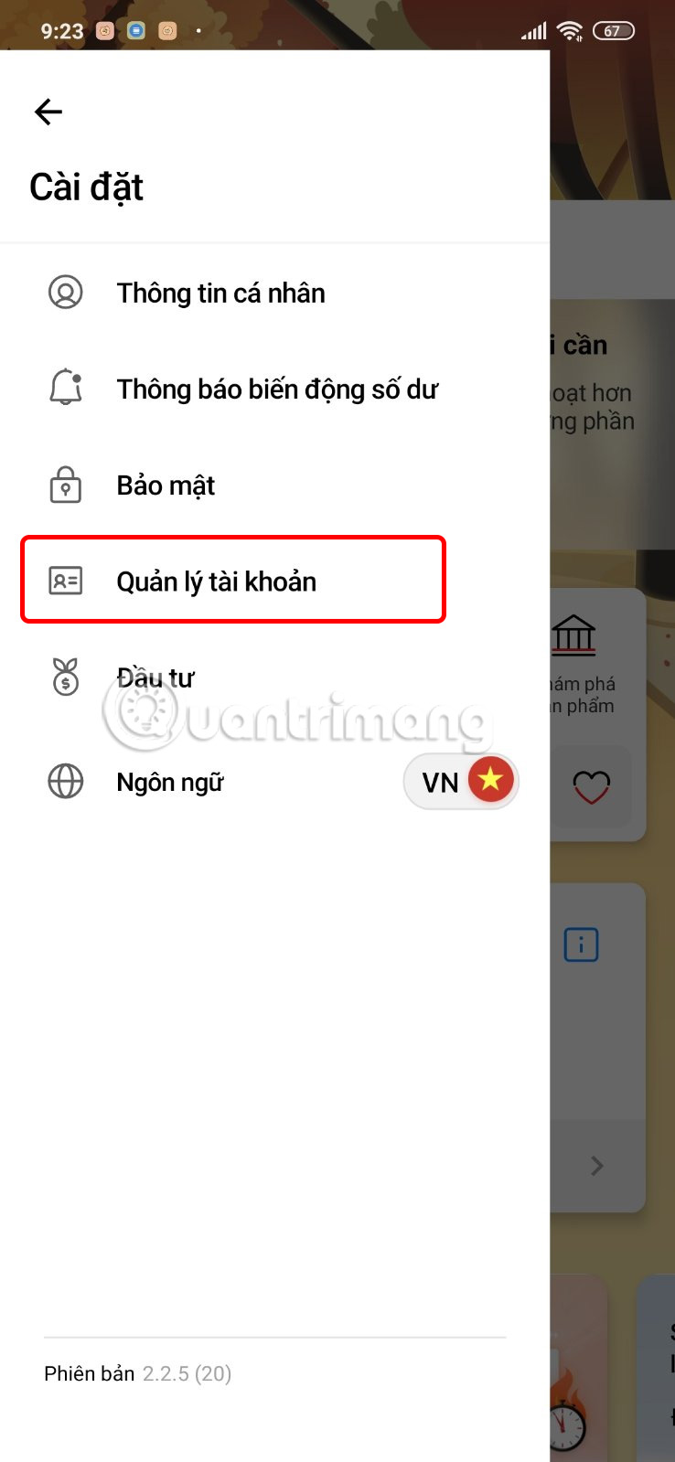 Quản lý tài khoản Techcombank Mobile