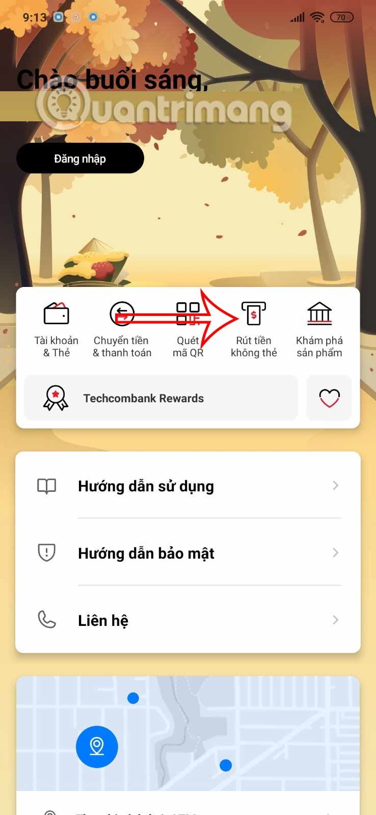 Rút tiền không cần thẻ ATM Techcombank