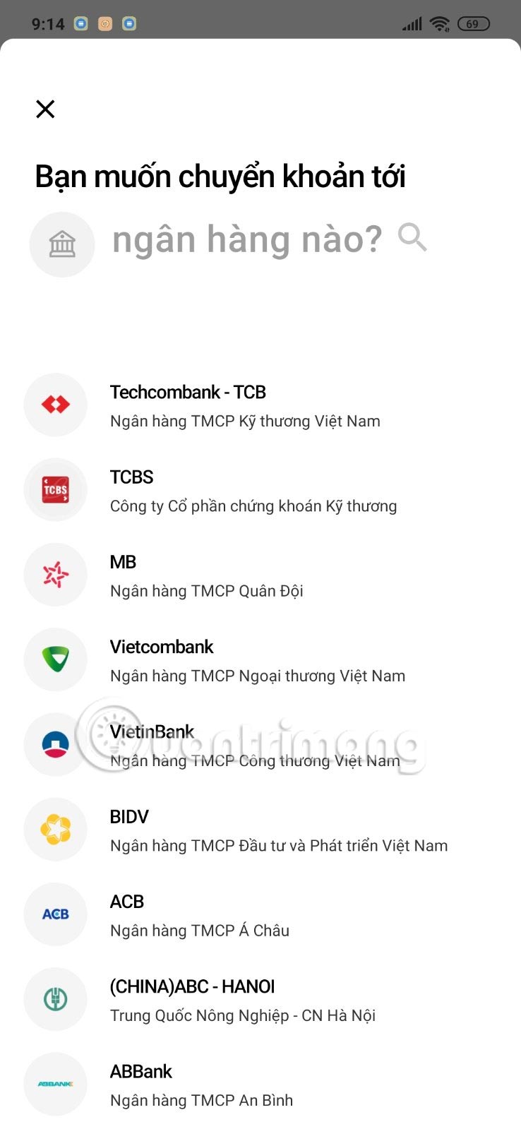 Chọn ngân hàng chuyển tiền