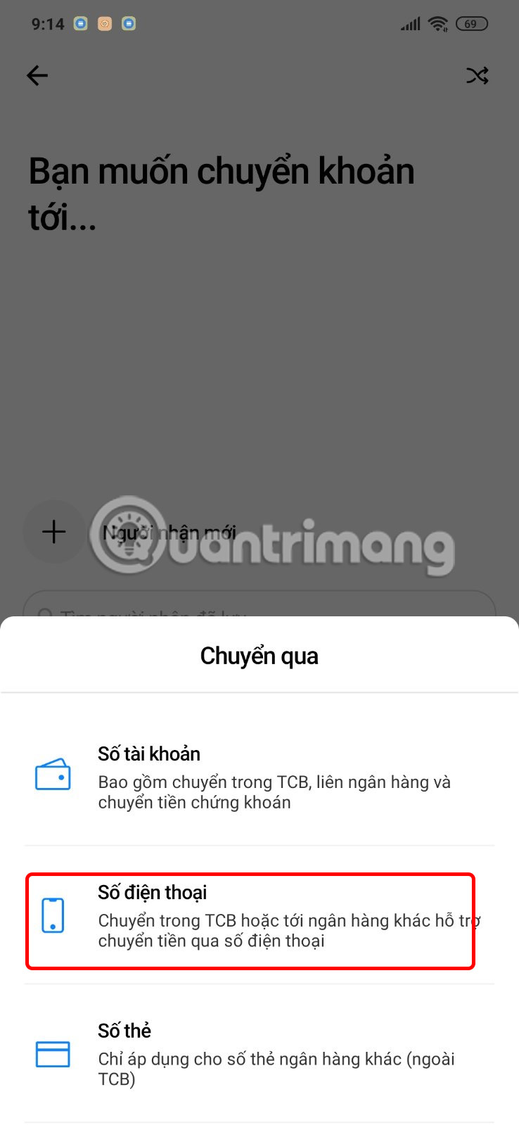 Chuyển tiền qua số tài khoản
