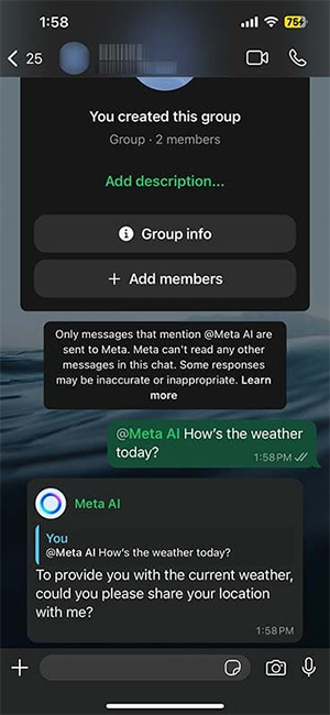 Phản hồi Meta AI trong nhóm WhatsApp 