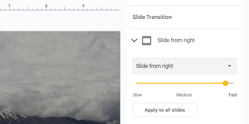 Chọn hiệu ứng chuyển tiếp slide trong Google Slides.