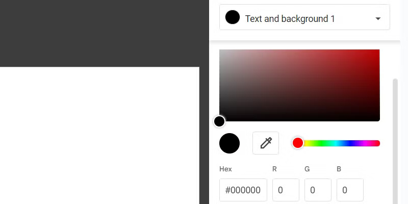 Phần chọn màu khi chỉnh sửa màu theme trong Google Slides.