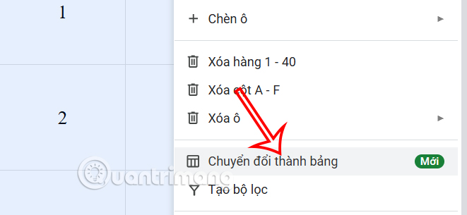 Chuyển dữ liệu sang bảng Google Sheets