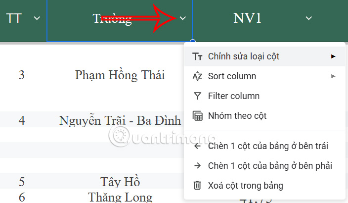 Lọc dữ liệu cột Google Sheets