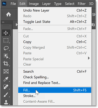 Chọn lệnh Fill từ menu Edit trong Photoshop