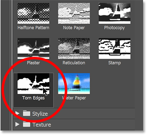 Chọn bộ lọc Torn Edges trong Filter Gallery Photoshop