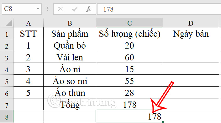 Ô kết quả không công thức Excel