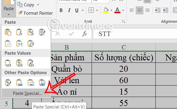 Paste Special Excel