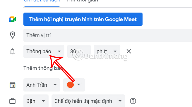 Chỉnh thông báo sự kiện Google Calendar