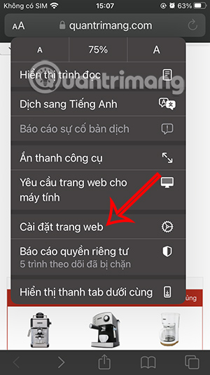 Cài đặt trang web Safari iPhone