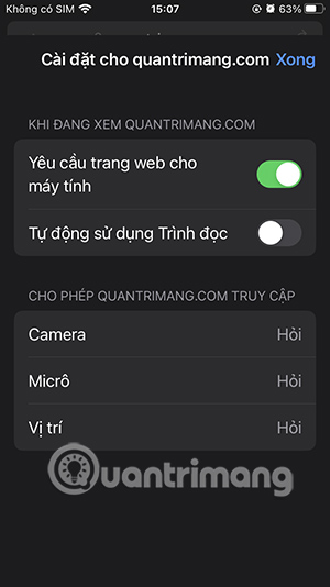 Thiết lập trang web Safari iPhone