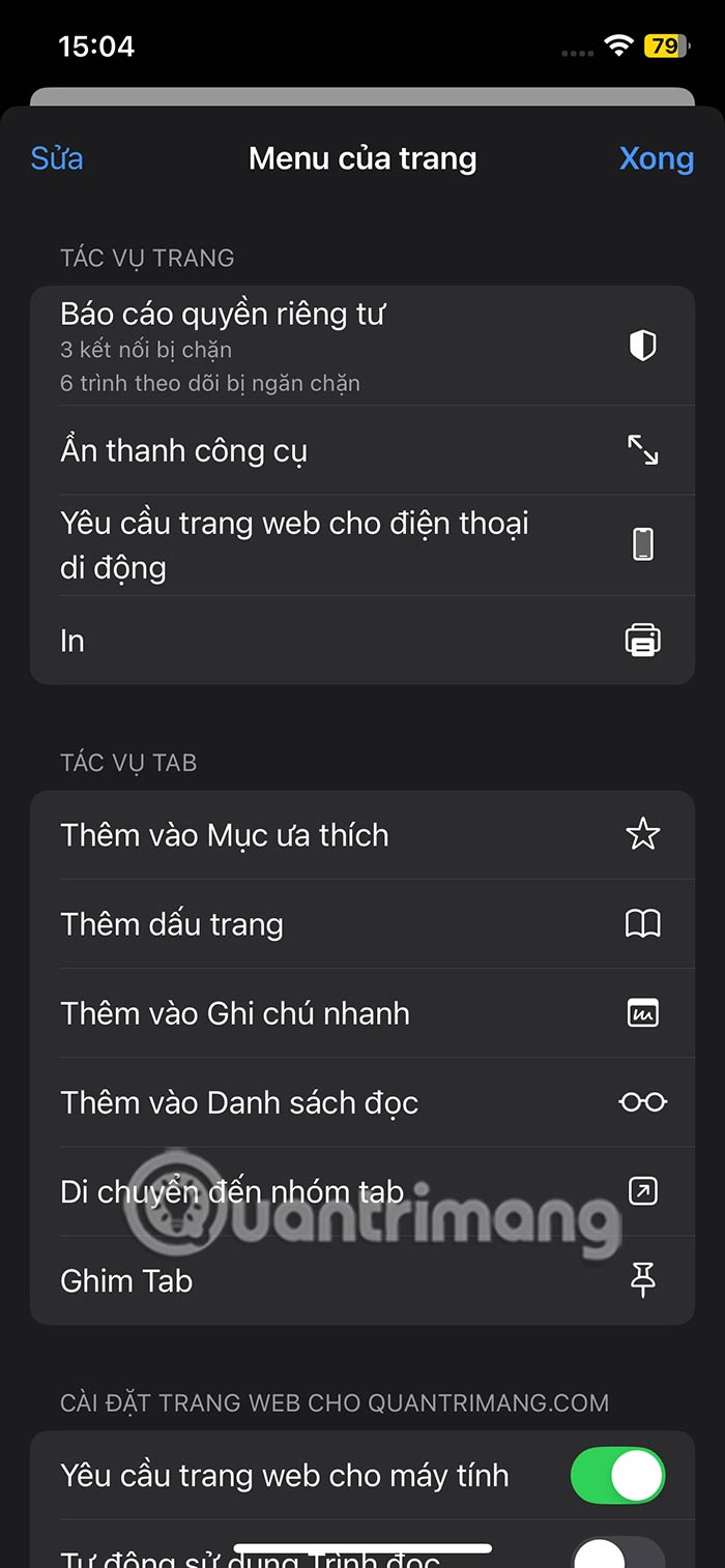 Cài đặt trang web Safari iOS 18