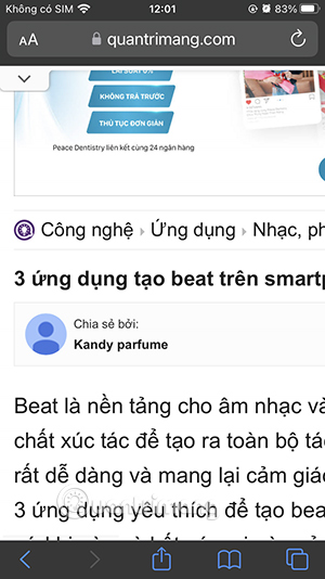 Trang web Safari chế độ máy tính 