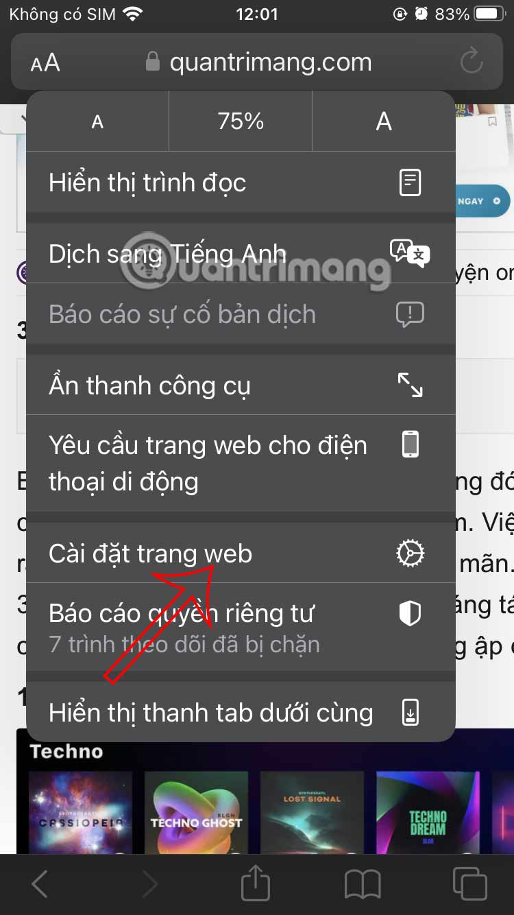Cài đặt trang web Safari