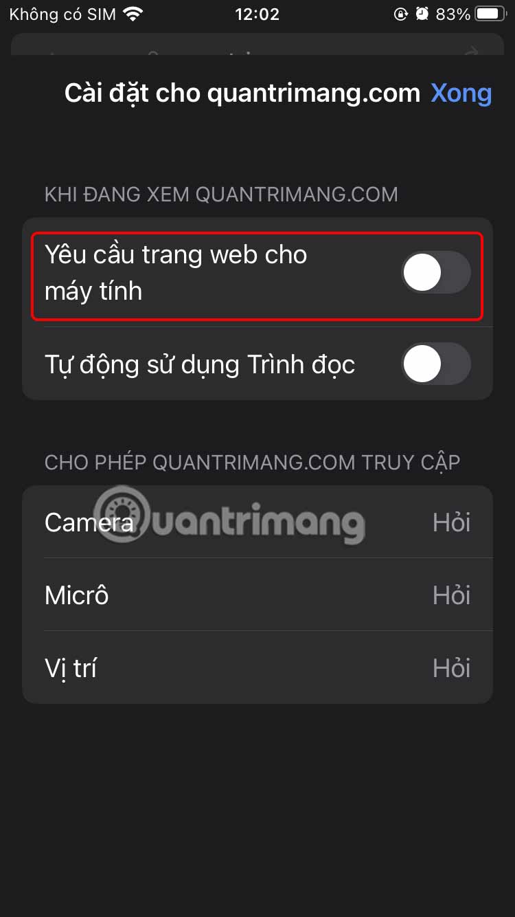 Luôn bật chế độ xem máy tính Safari