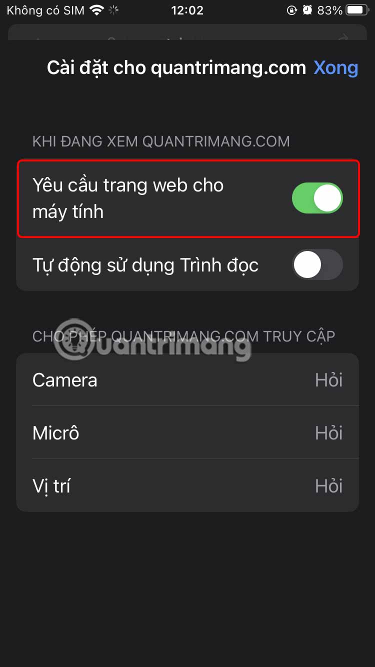 Chế độ xem trên máy tính Safari
