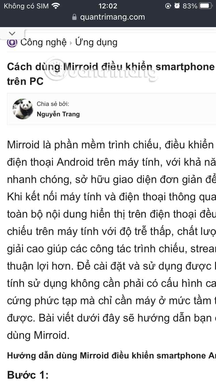 Xem trang web Safari dạng máy tính