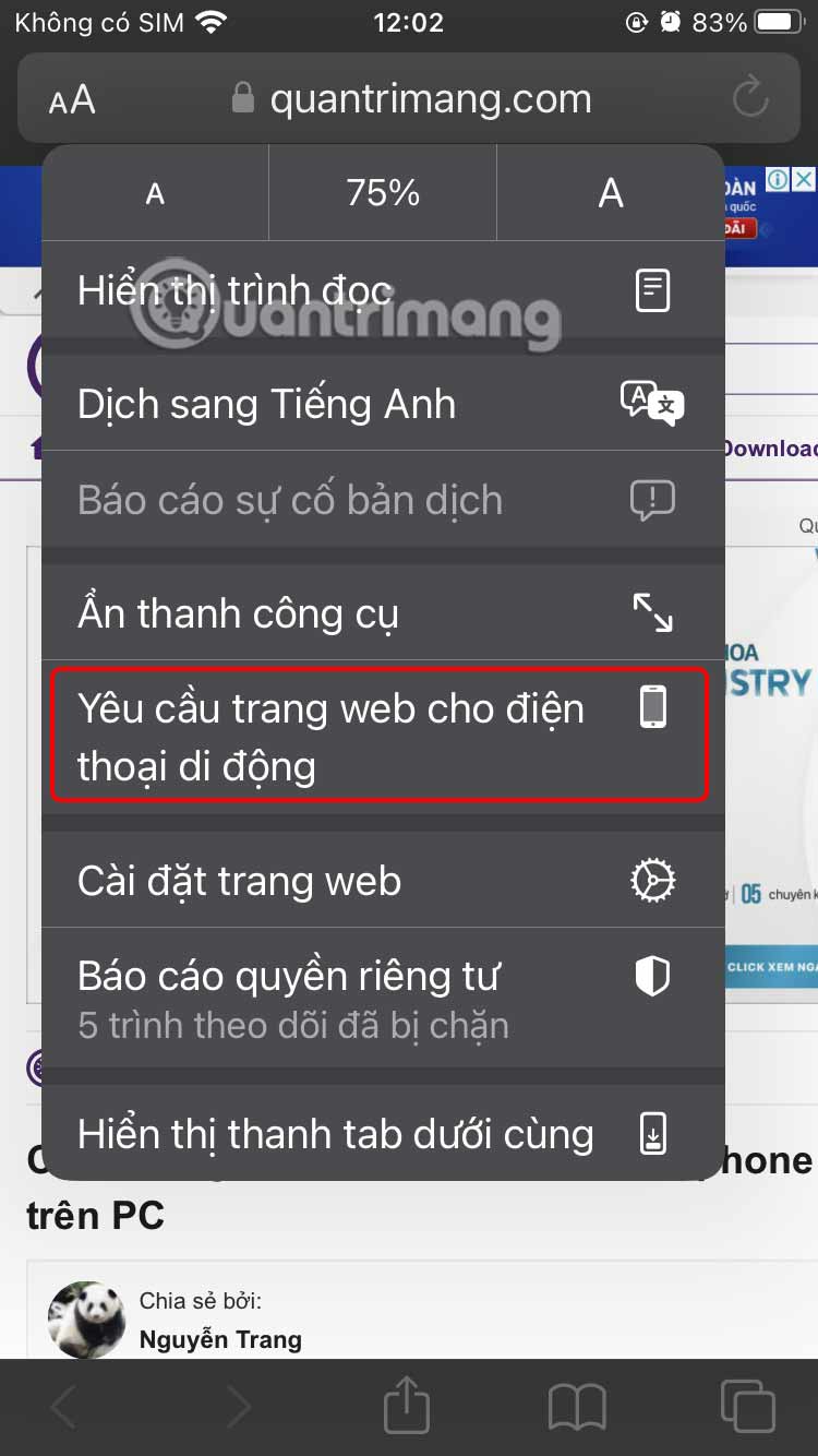 Trở về xem trang web dạng điện thoại