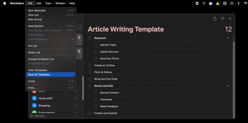 Cách tạo template trong ứng dụng Apple Reminders