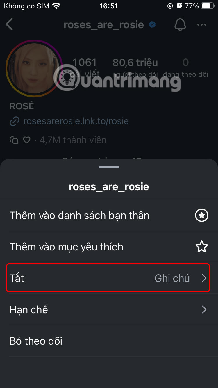 Tắt thông báo Instagram Notes