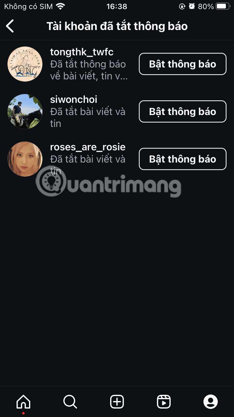 Tài khoản tắt thông báo