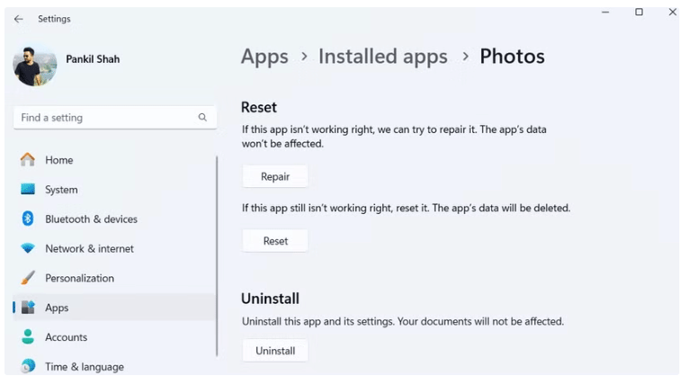 Sửa chữa hoặc reset ứng dụng Photos trên Windows