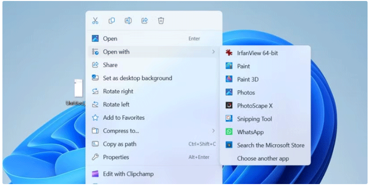 Menu Open with trong Windows 11