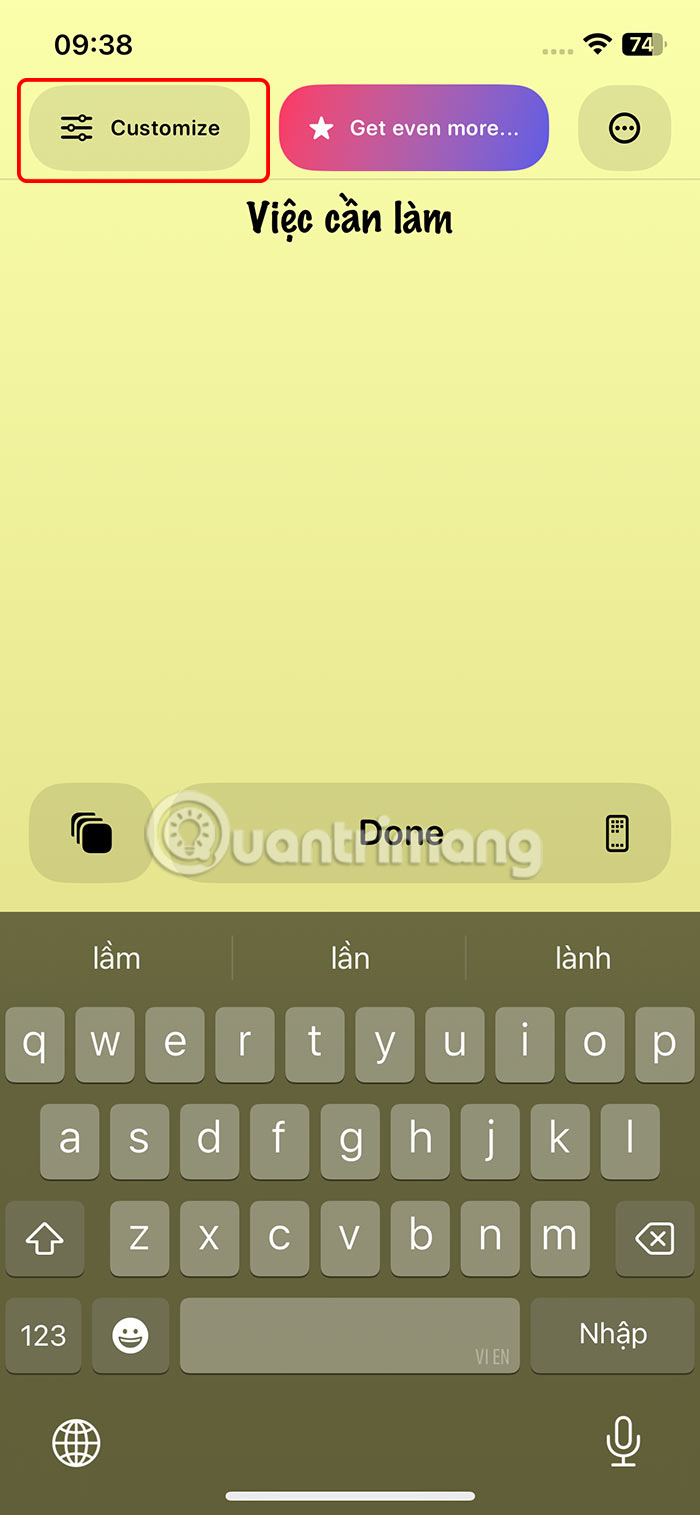 Chỉnh ứng dụng ghi chú
