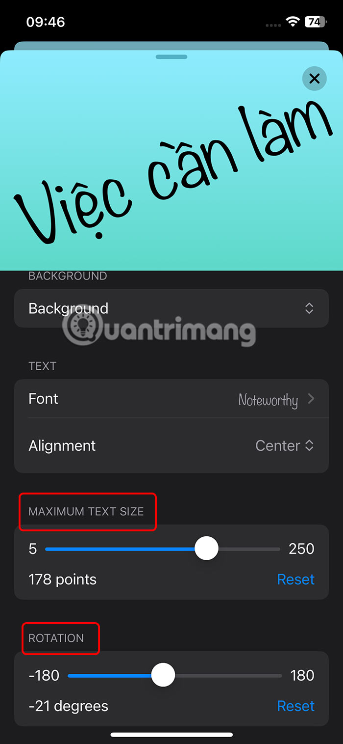 Chỉnh cỡ chữ ghi chú