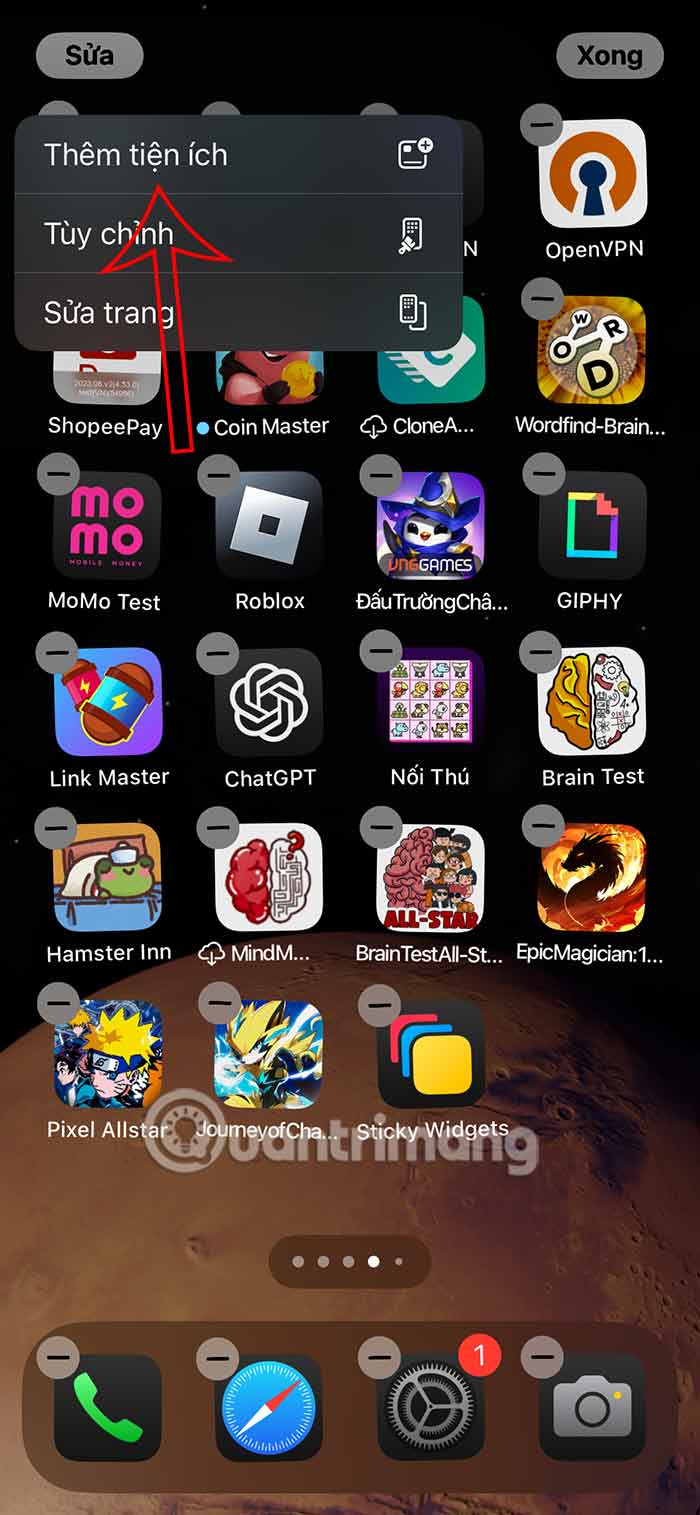 Thêm tiện ích trên iPhone