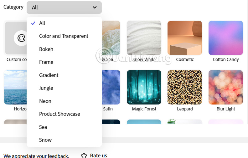 Chọn nền ảnh trên Adobe Express