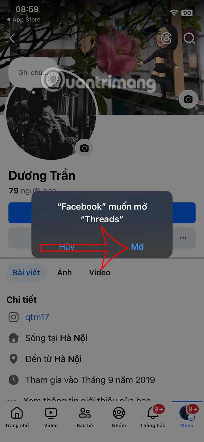 Mở ứng dụng Threads