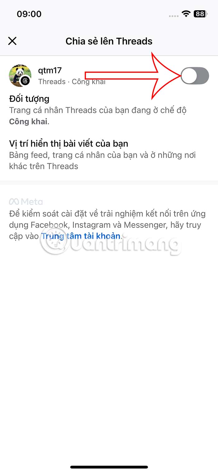 Kích hoạt đăng chéo Facebook sang Threads